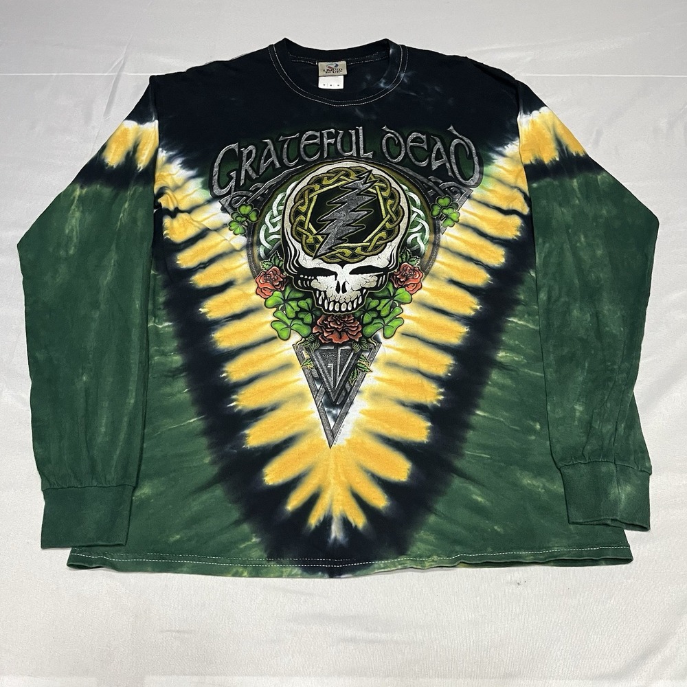 Liquid Blue Grateful Dead T-Shirt Adult M Tie Dye Celtic Shamrock Long Sleeve
